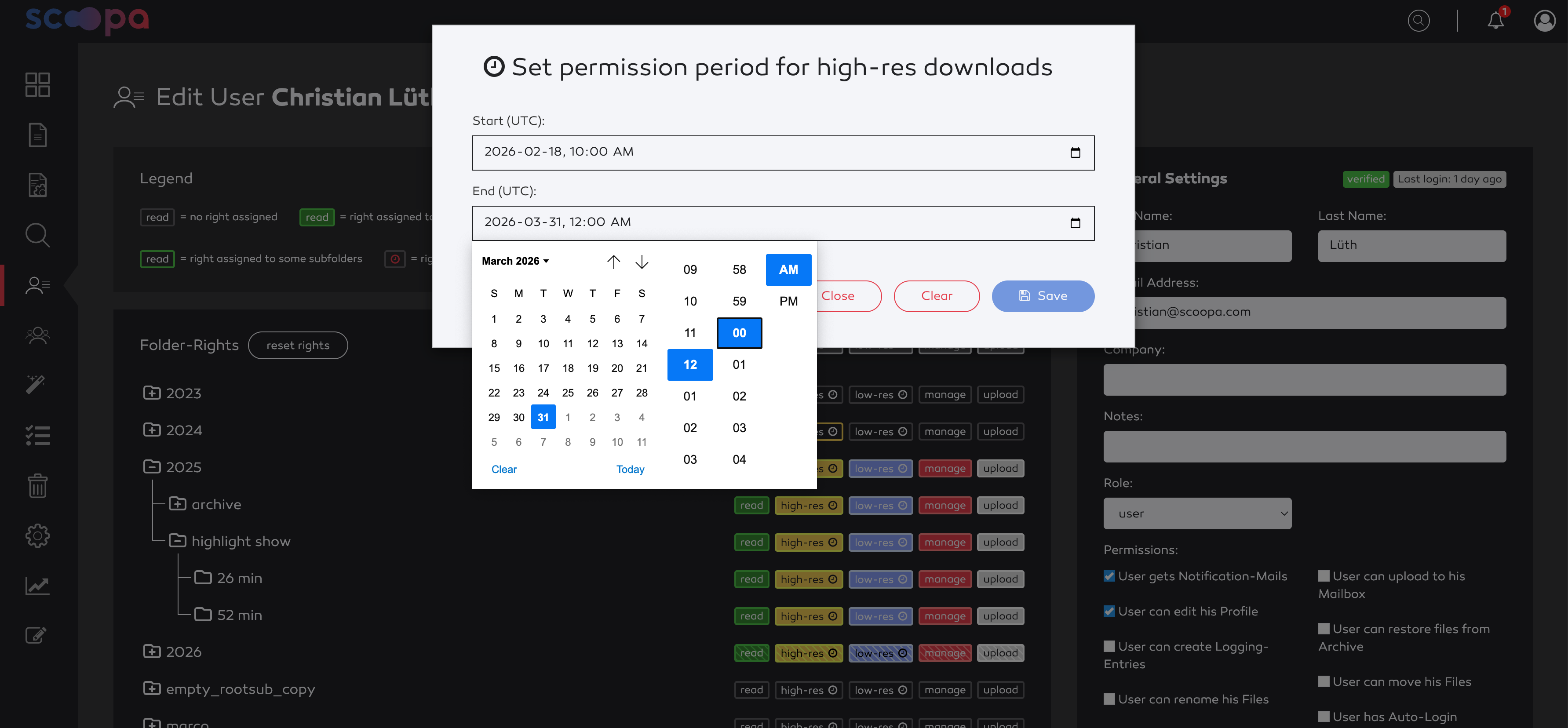 set period for time limited download rights on folder.