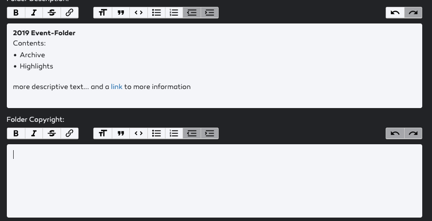 Rich-Text-Editor for Metadata Textfields.