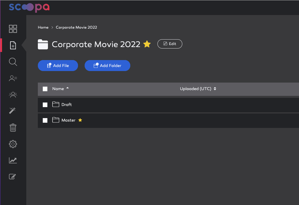 Featured folders are highlighted with a yellow star.