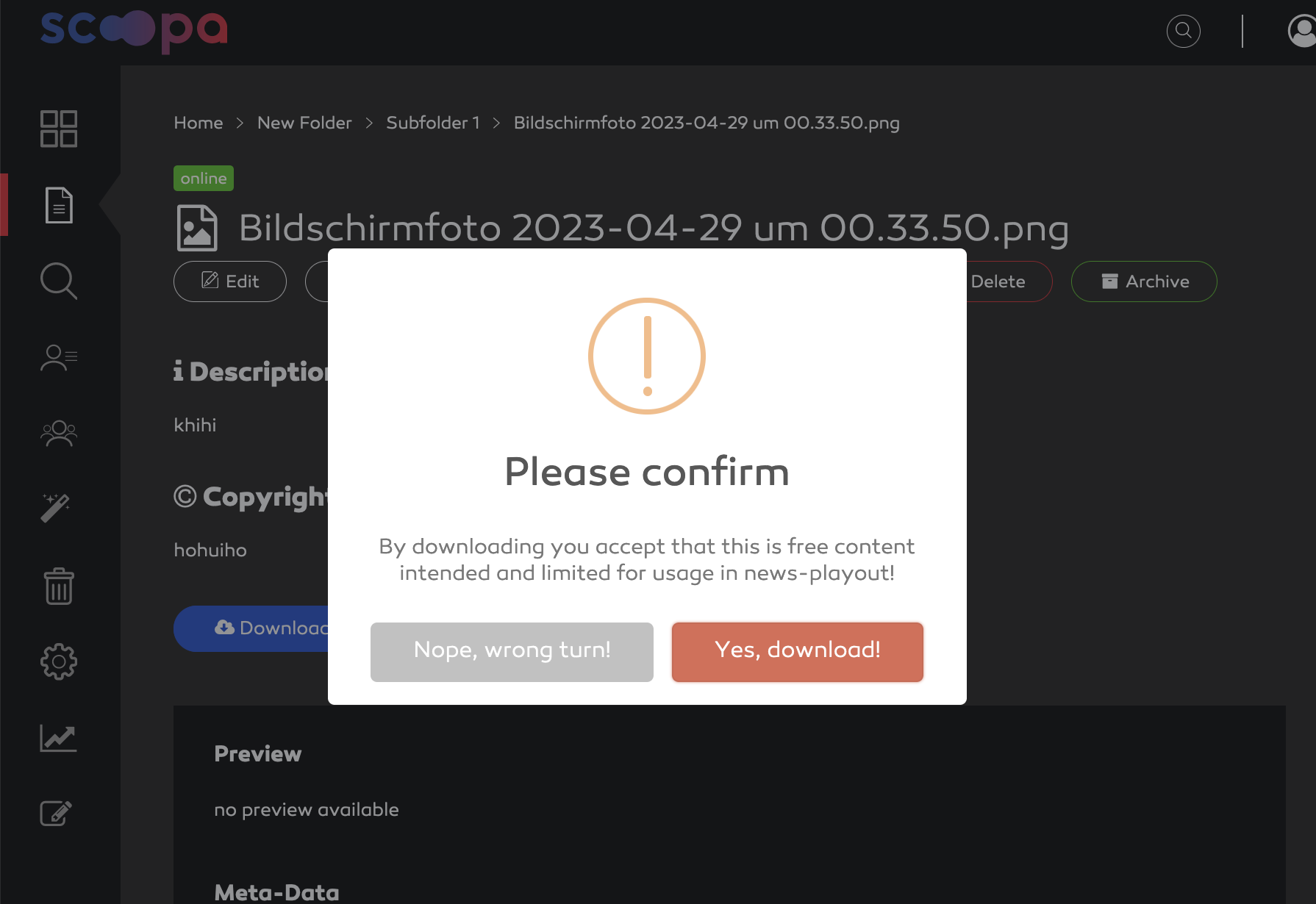 Warndialog beim Download.