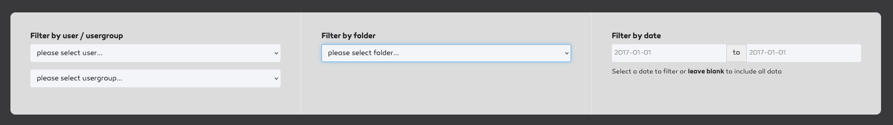 First filter group in the logs dashboard.