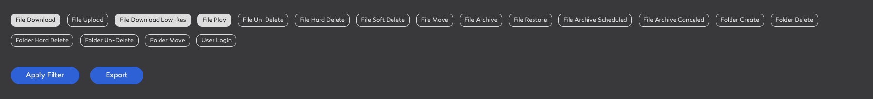 Zweiter Filterblock im Logs-Dashboard.