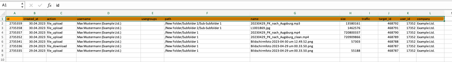 Excel Log Export.