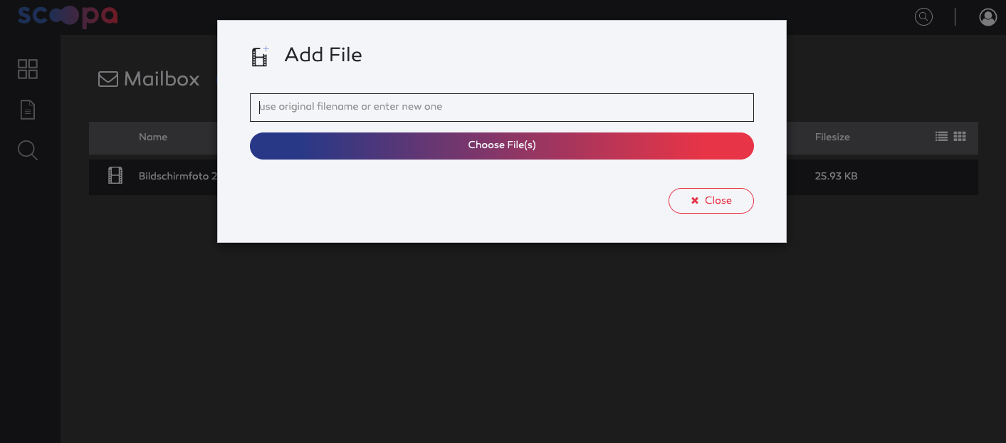 Upload dialogue in the user-mailbox.