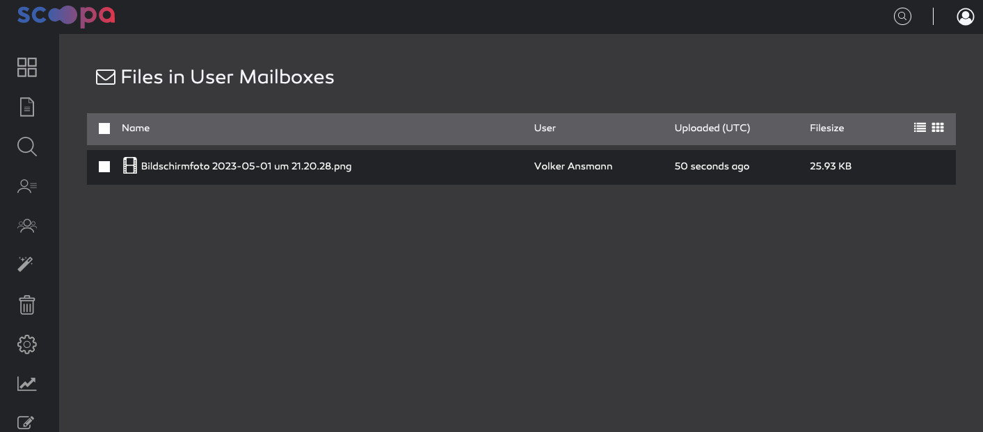Listing of the admin mailbox.