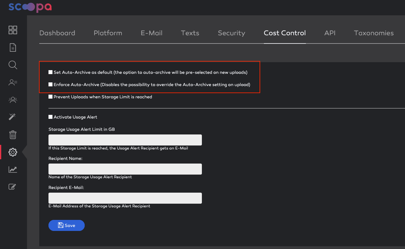 Globale Auto-Archiv-Settings.