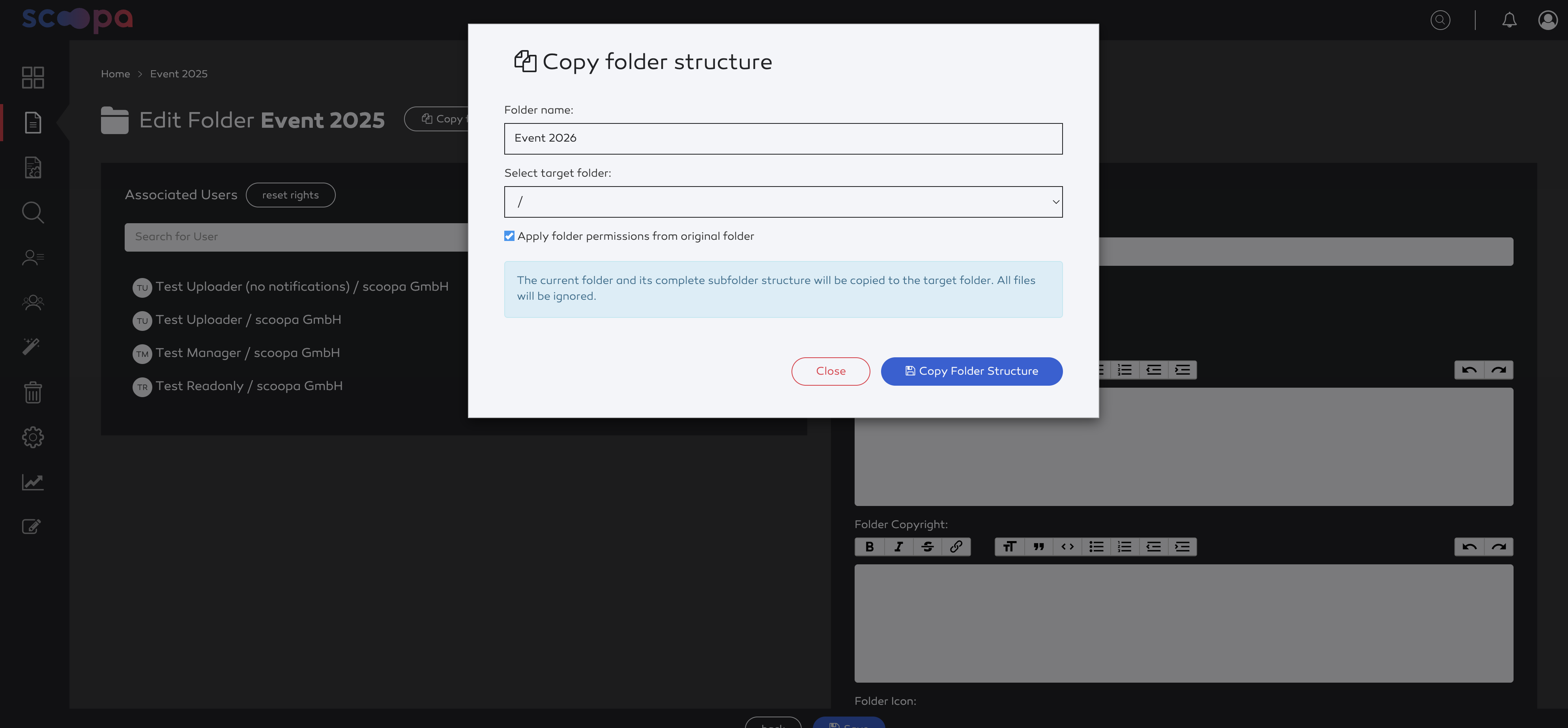 Copy folder structure dialogue.