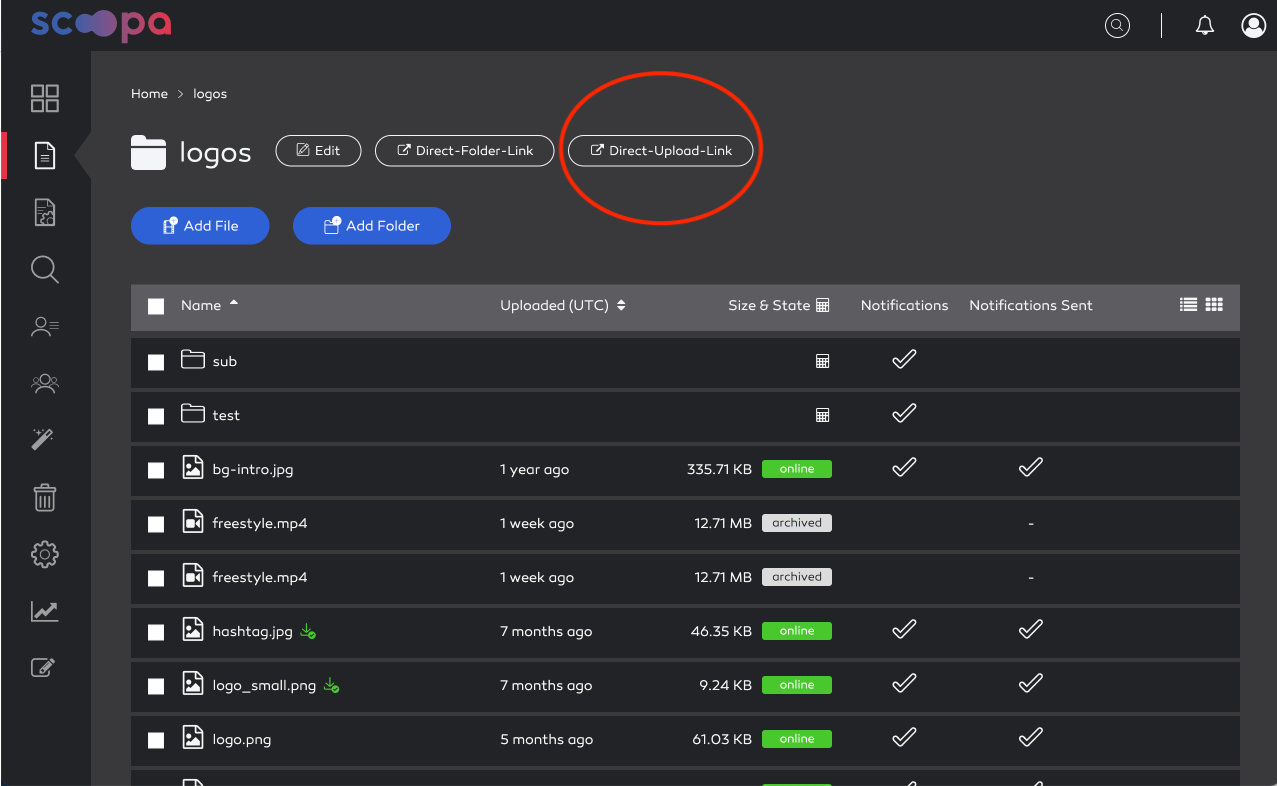 Folder view with the highlighted 