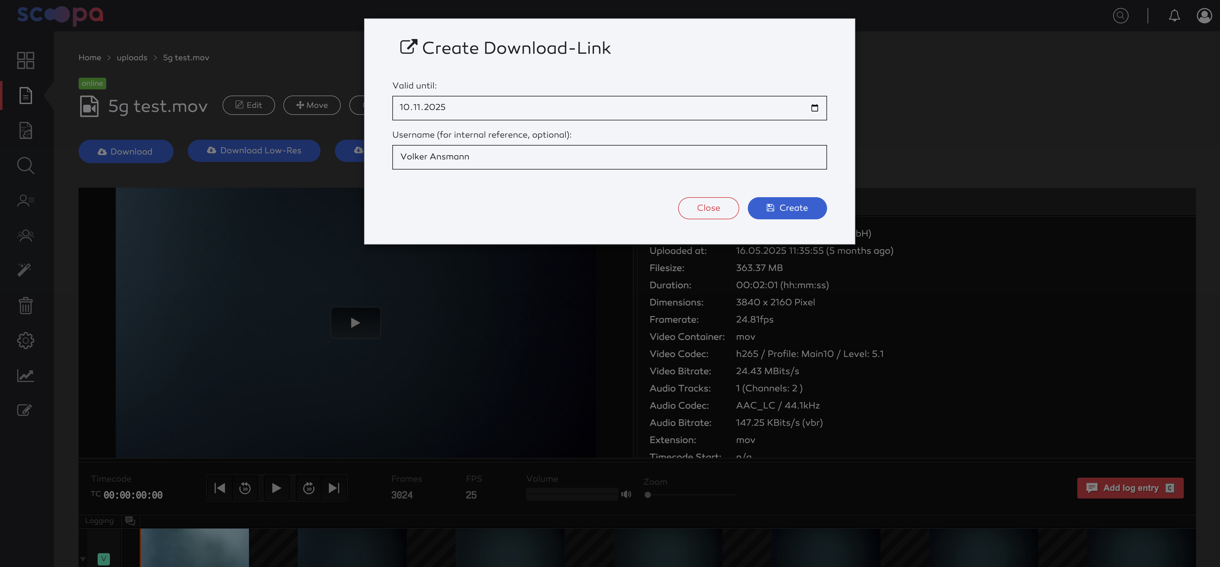 Create download-link dialogue.