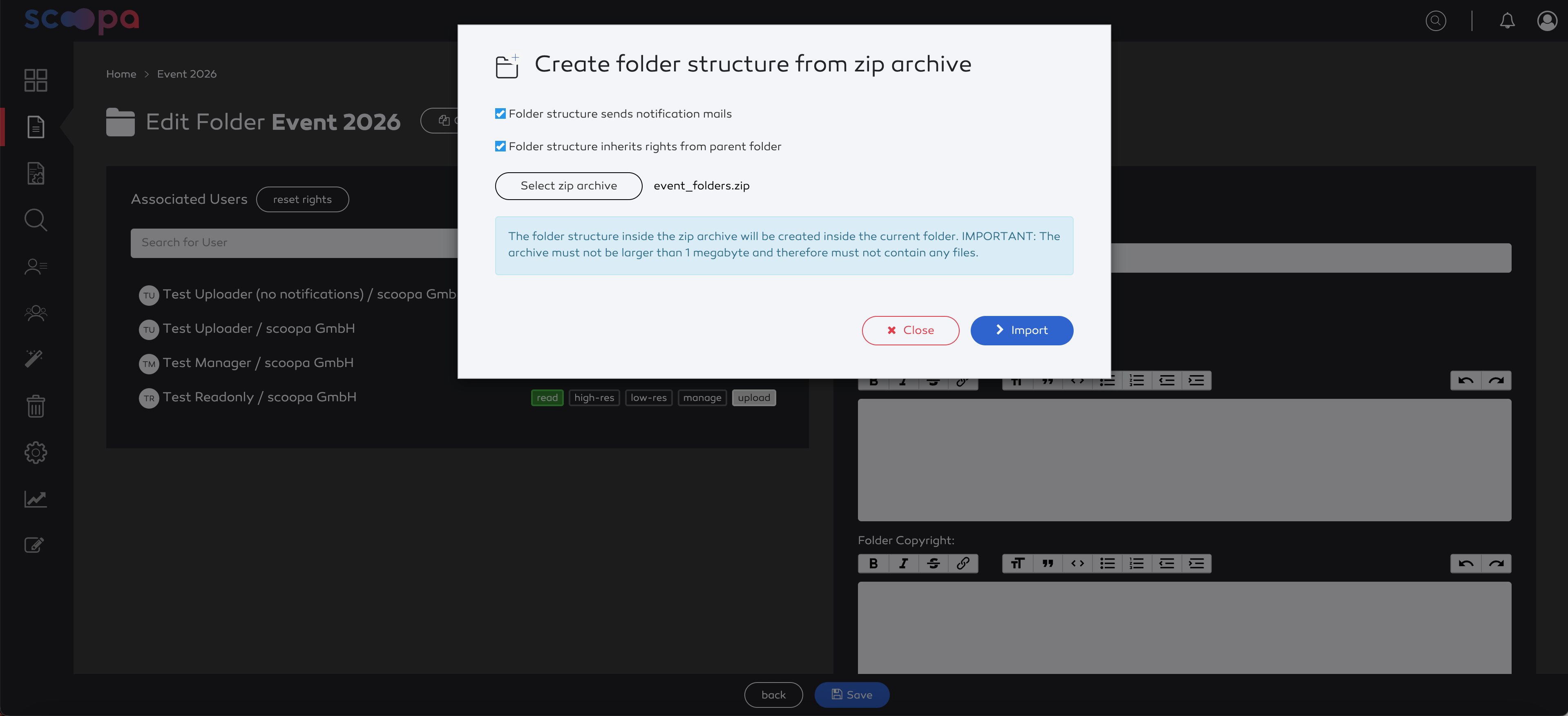 Import folder structure dialogue.