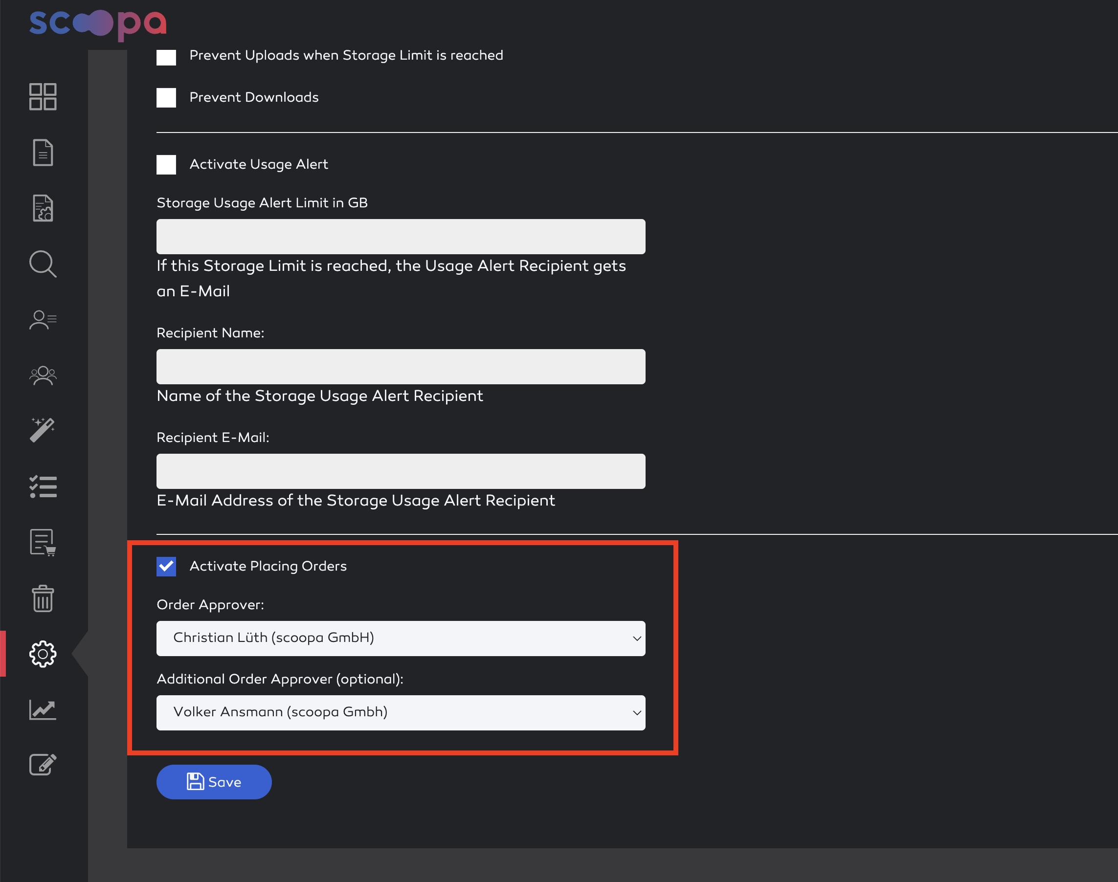 Setup feature 