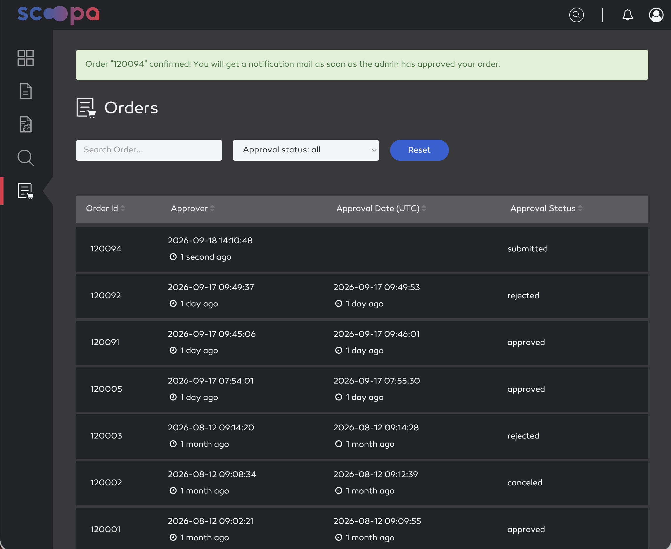 confirm order.